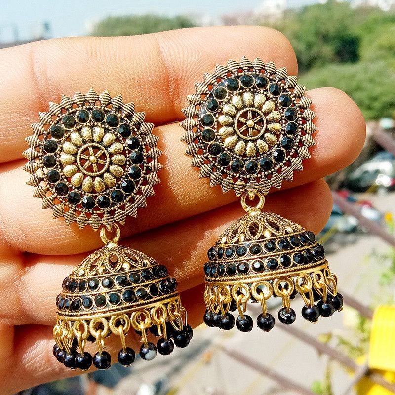 black color jhumki earrings for women stylish jhumka earrings for women Alloy Jhumki Earring