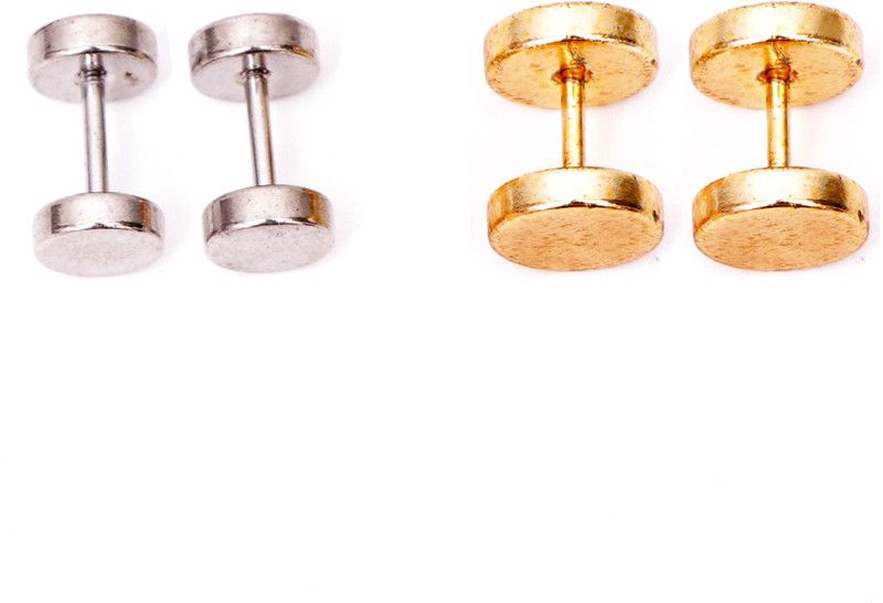 Fashion Jewellery Stainless Steel Silver And Golden 2 Design 2 Pair Studs Earrings for Men and Girl Brass Stud Earring