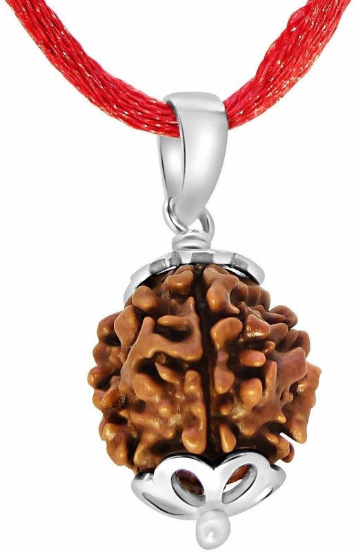 Certified Natural Four Mukhi (4 face) Rudraksha With Lab Tested Certificate 925 Sterling Silver Wood Pendant