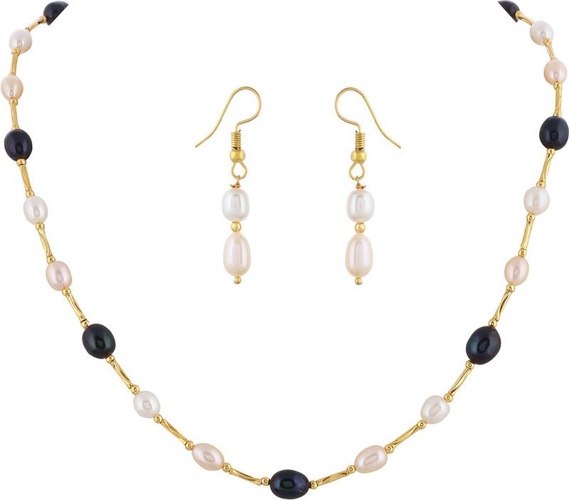 Mother of Pearl Rhodium White, Grey Jewel Set  (Pack of 1)