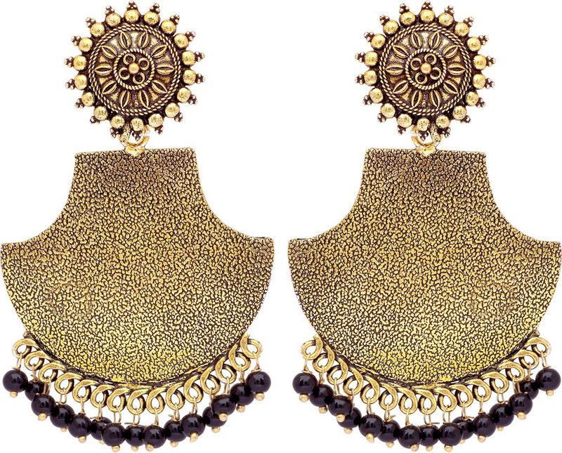 Sun Flower Stud With Black Beads Women Brass Stud Earring
