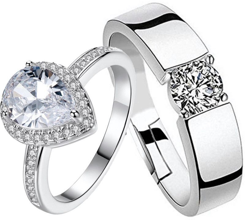 Exclusive Valentine Premium Couple Rings For Men & Women Stainless Steel Cubic Zirconia Silver Plated Ring Set