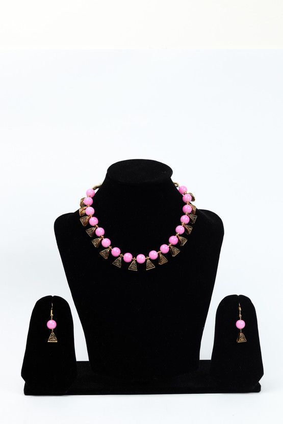 Alloy Brass Pink Jewel Set  (Pack of 1)