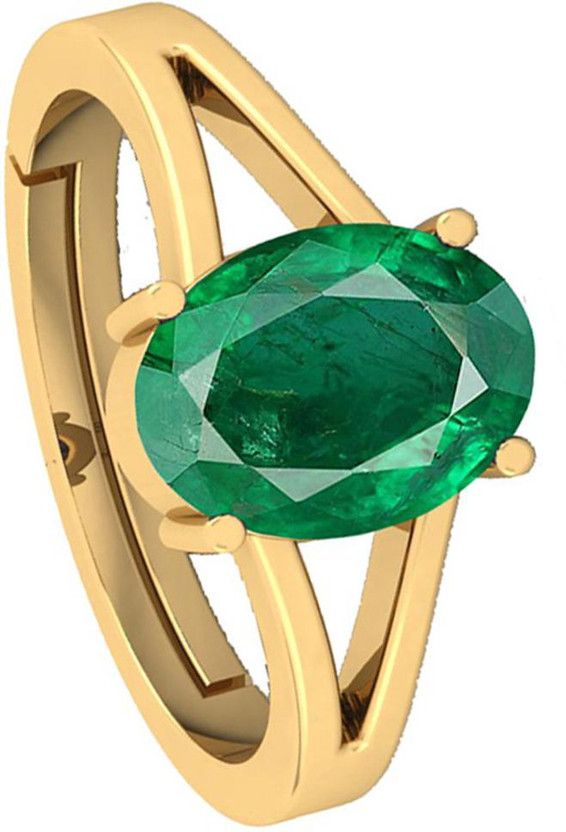 6.25 Ratti Emerald Panna Stone Adjustable Ring Brass Emerald Rhodium Plated Ring
