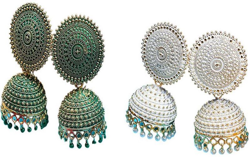 Green White Jhumki For Girls Women Alloy Jhumki Earring