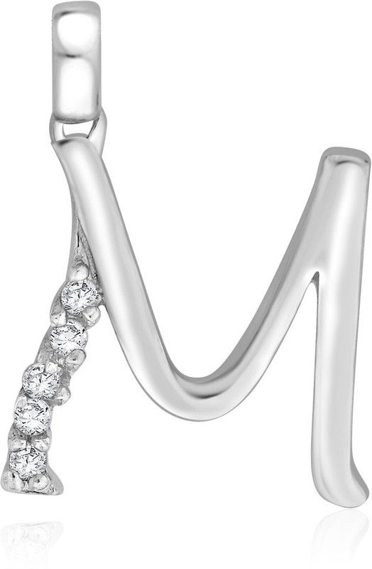 Initial "M" Cubic Zirconia Sterling Silver Pendant