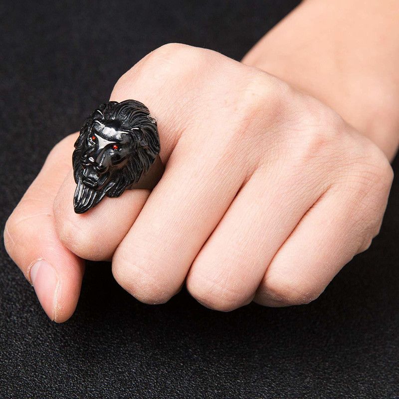 Lion Ring Best Quality Red Eye Lion Black Ring Metal, Alloy Rhodium Plated Ring