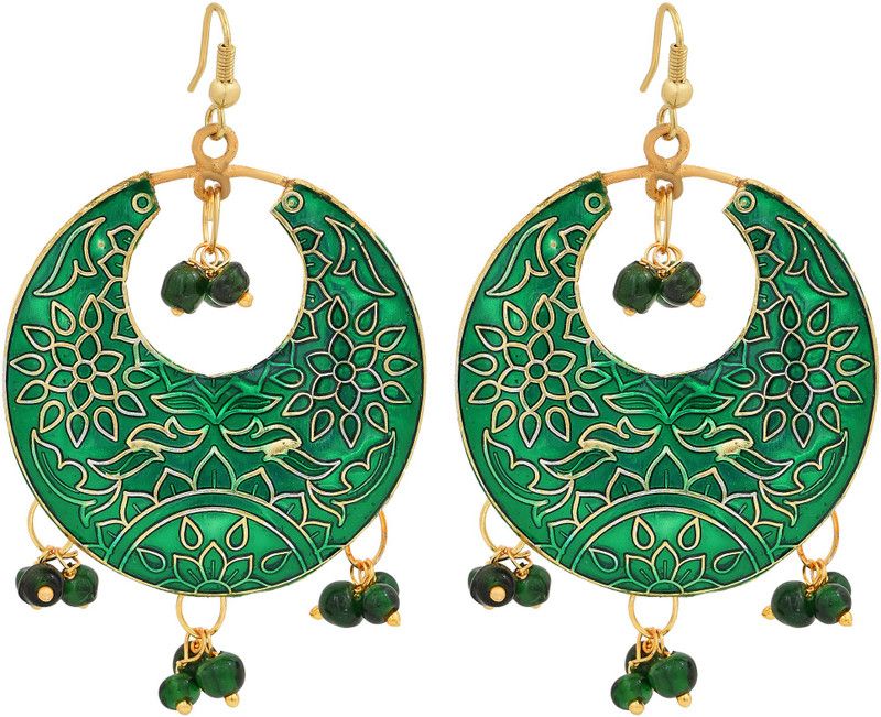 Gold Plated Green Colour Meenakari Minakari Traditional Earrings Jewelry Brass Earring Set