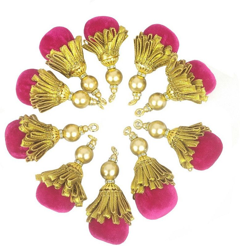 Utkarsh (10 Pcs Set, 6.5cm Latkan) Fancy Designer Multi-Purpose Women's Ethnic Work Hanging Pink Latkan Tassels Craft Material for Sarees Lehenga Suits Blouses Skirts Kurtis Designing Embellishment and Decoration Brooch  (Pink)