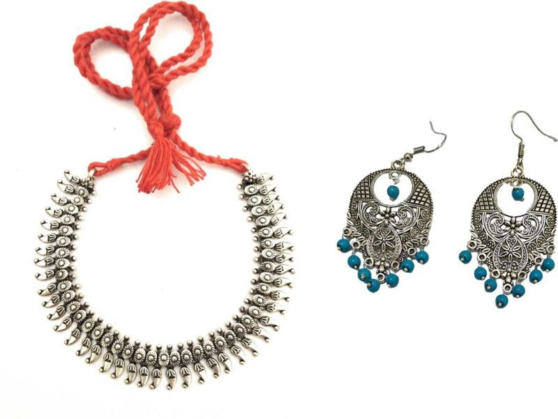 Metal Silver, Blue Jewel Set  (Pack of 1)
