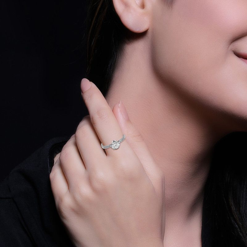 Sterling Silver Zircon Shimmer Flower Ring for women with 925 Stamped Sterling Silver Cubic Zirconia Rhodium Plated Ring