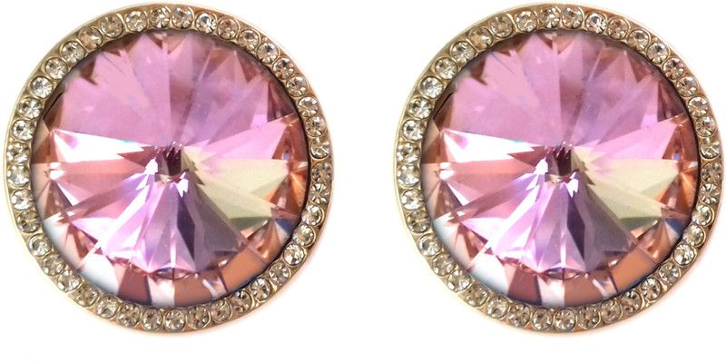 Pink Colour Stylish Round Shape Crystal Stone Stud Diamond Cut Party Wear Earrings for Women & Girls Alloy Stud Earring