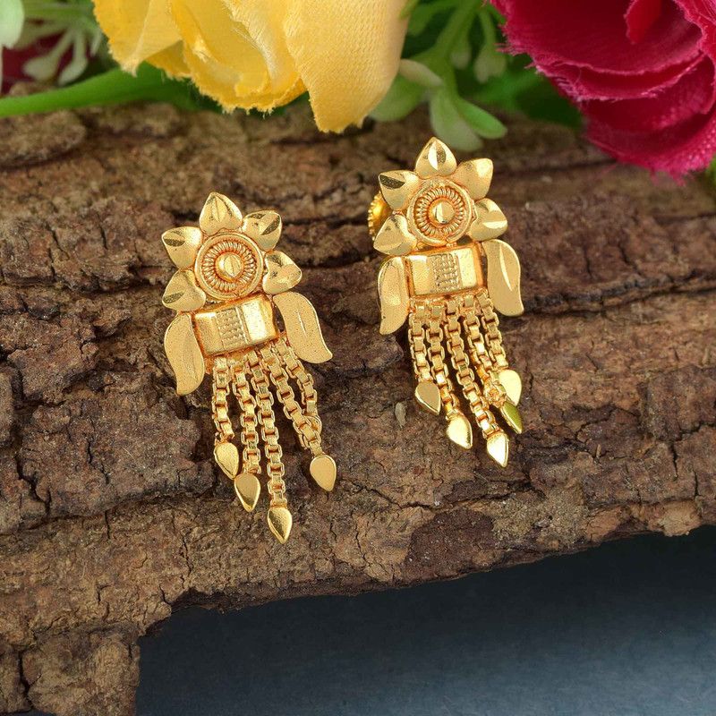 Brass Micron Goldplated Handmade Jhalar Stud Earring Women 2711ERAT Brass Earring Set