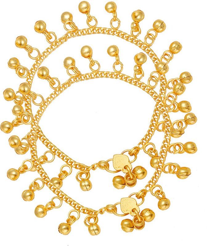 Dzinetrendz Gold plated Elegant ghungroo studded sweet sounding Anklets for Women Brass Anklet  (Pack of 2)