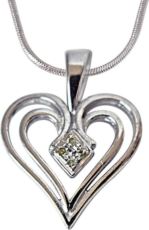 Dual Heart - Real Diamond & Sterling Silver Pendant with 18 IN Chain (SDP185) Sterling Silver Diamond Sterling Silver Pendant