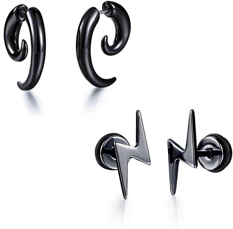 Stylish Combo of 2 Pairs Lightning Stud Earrings for Boys and Men Metal Stud Earring