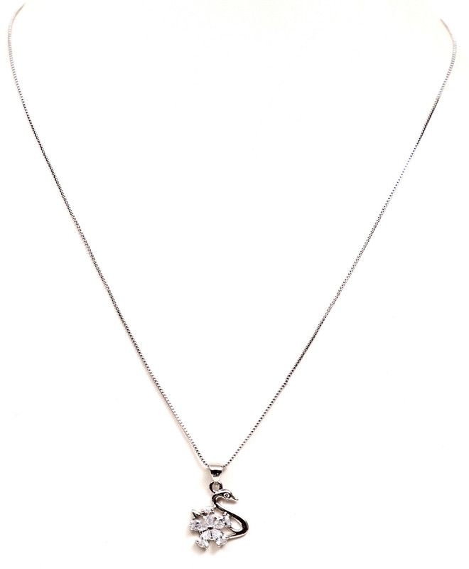 Vsasa’s PREETY QUEENLY DELICATE ELEGANT PLATINUM Coated SWAN PANDENT AMERICAN DIAMOND EMBEDDED with Chain FOR GIRLS LADIES WOMEN Platinum Metal, Crystal Pendant