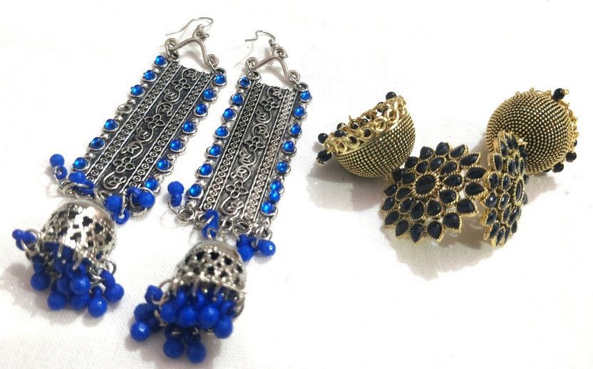 Blue Stud Oxidised Earring + jhumkas(combo) Alloy Stud Earring