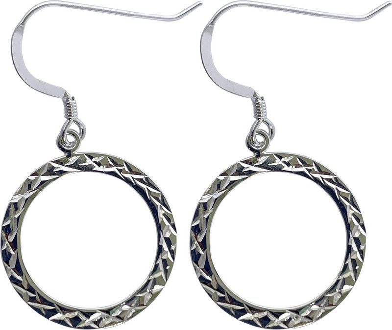 925 Sterling Silver Earring Drops & Danglers - JE180067DC Sterling Silver Hoop Earring