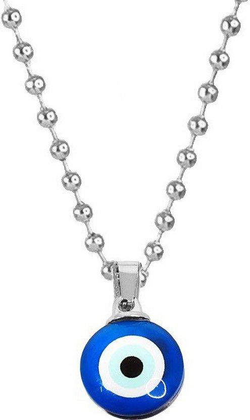 Round Dual Side Blue Stone Moti Evil Eye Nazar Suraksha Kavach Locket Pendant Stainless Steel Pendant