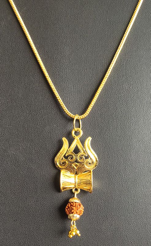 Lord Shiva Symbols Trishool Damru Pendant necklace Chain Gold-plated Alloy, Brass