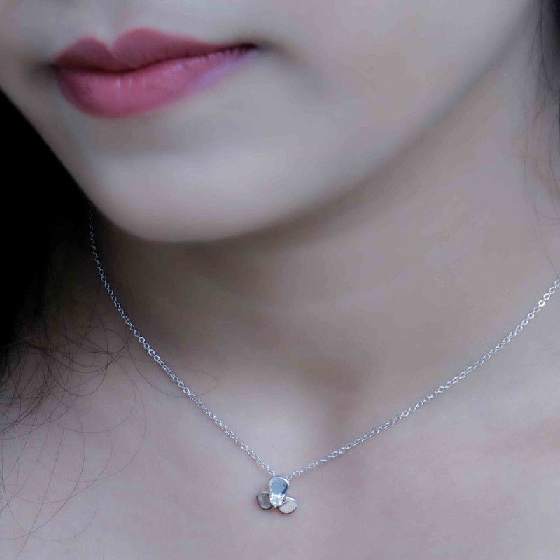 925 Sterling Silver The Tiny Bud Necklace 45 CM Cubic Zirconia Silver Necklace