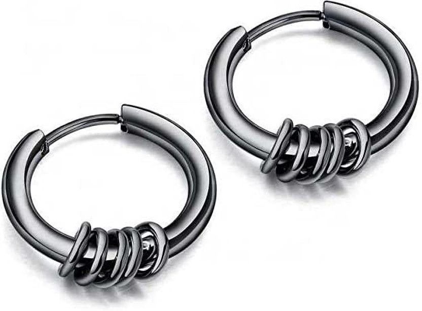 Metal Hip Hop Style IP BLACK Plated Stainless Steel Huggie Earrings Metal Cuff Earring