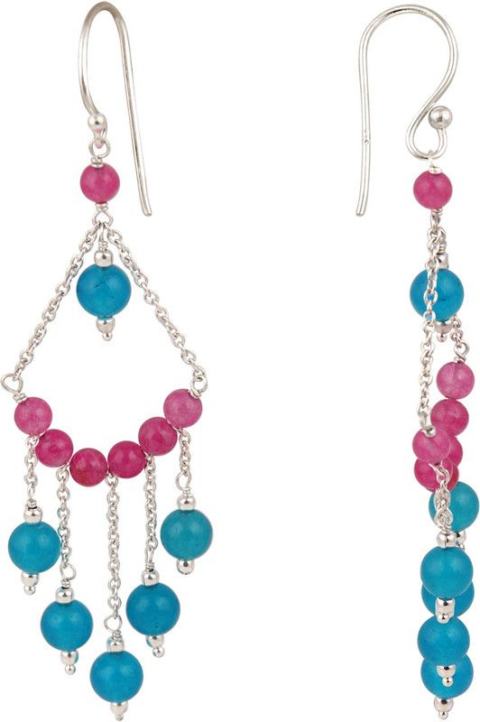 Jade in Bright Pink and Blue 925 Silver Earrings Jade Silver Drops & Danglers