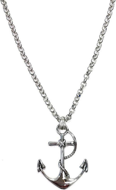 Stainless Steel Ship Anchor and Rope with 18" Box Necklace Chain Stainless Steel Pendant