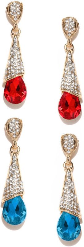 Crunchy Fashion Pack of 2 Teardrop Shaped Drop Earrings Crystal Alloy Earring Set