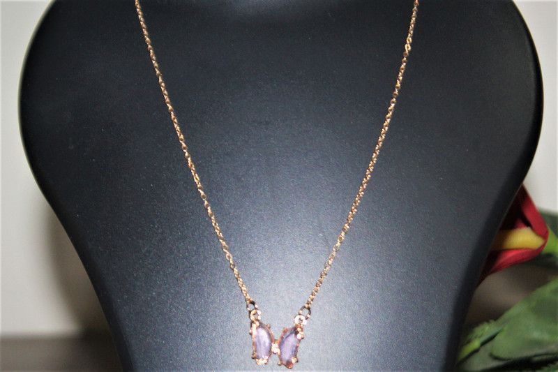 PINK BUTTERFLY PENDANT CHAIN Gold-plated Plated Alloy Necklace