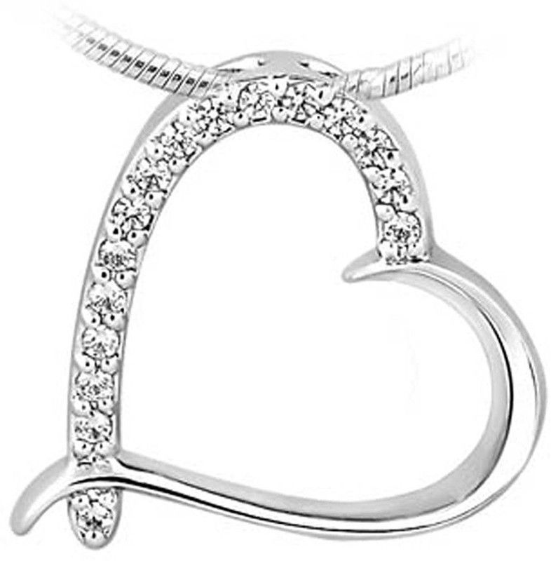 Open Floating Heart With 18" FREE Chain Rhodium Cubic Zirconia Sterling Silver Pendant