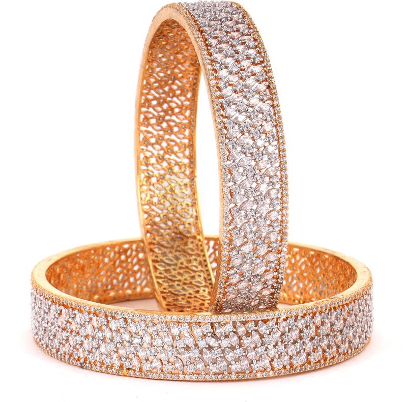 Brass Cubic Zirconia Gold-plated Bangle Set  (Pack of 2)