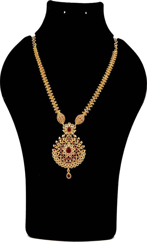 Latest & Trendy Necklace with Glossy Stones, Size-18" Inch, Thickness-5mm,1Gram Gold-plated Plated Brass, Stone, Copper Necklace