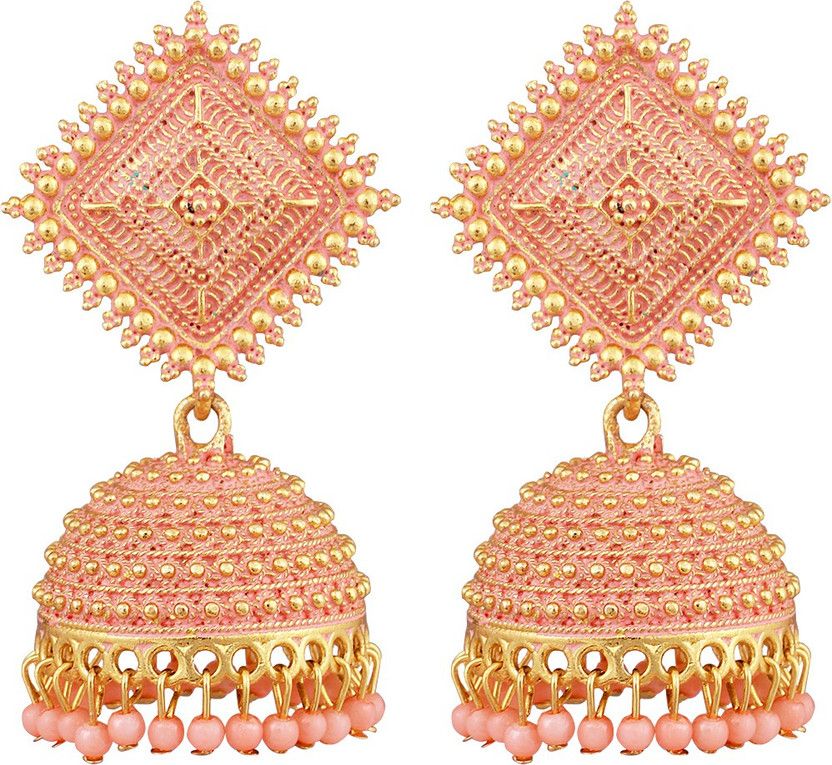Latest Collection Ethnic wedding Kundan Jhumka earrings for women & Girls Beige Pearl Alloy Jhumki Earring