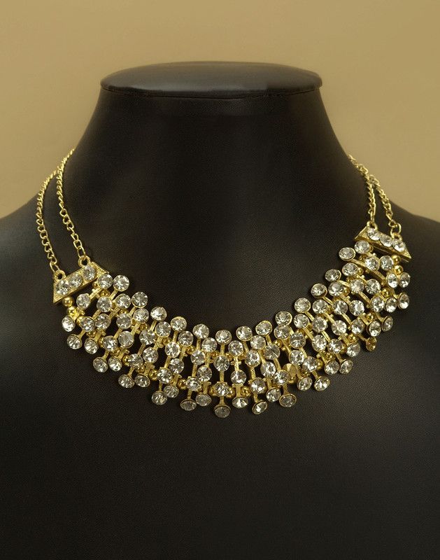 GOLDEN STUD LAYERED NECKLACE Metal, Crystal Necklace