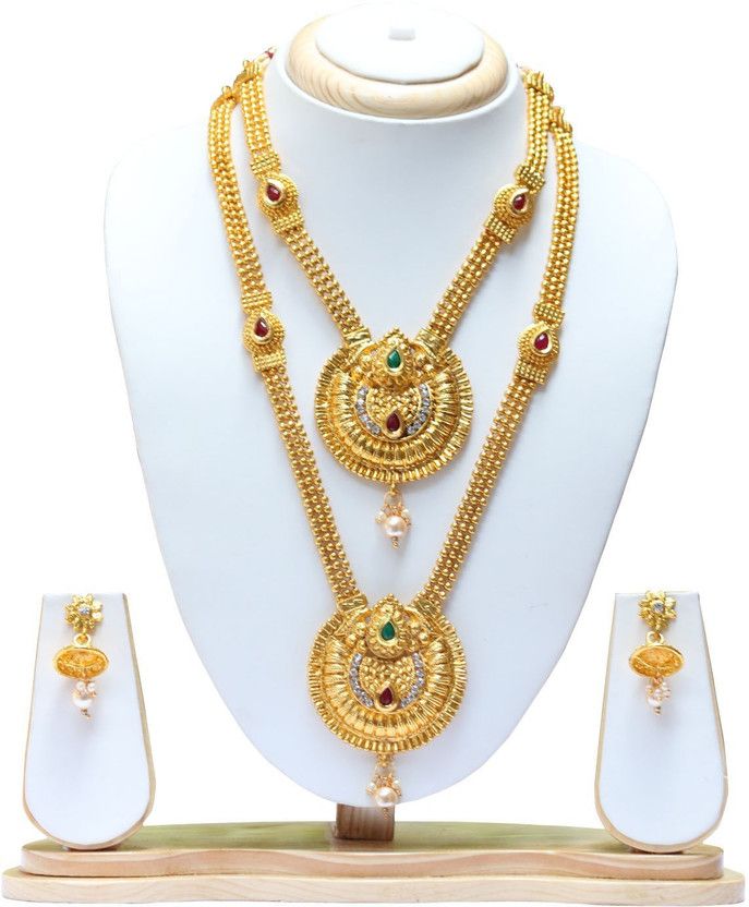 Copper Gold-plated Gold, Maroon, Green Jewel Set  (Pack of 1)