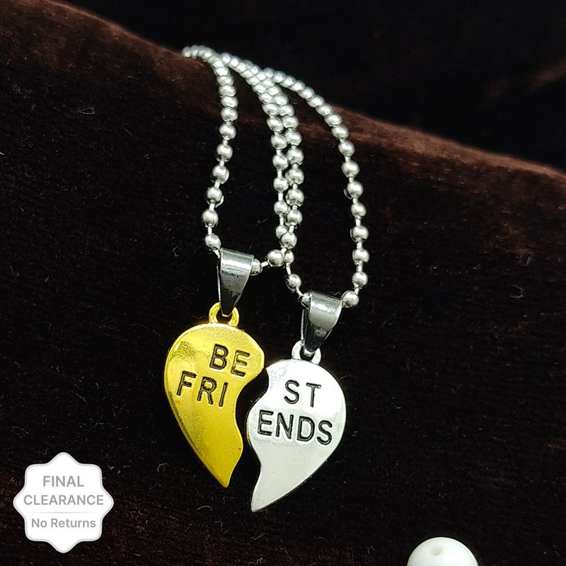 "Best Friend" Letter Design Pendant with Chain with Chain for Boys/Girls/Friends & Couples Rhodium Stainless Steel Locket
