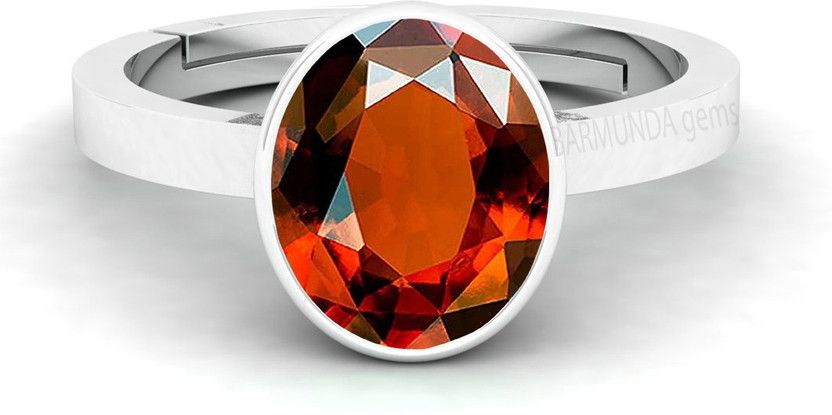 8.25 -8.50 Ratti Hessonite Gomed Gemstone German Silver Ring Metal Garnet Rhodium Plated Ring