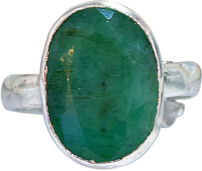 5.04 cts Big Oval Shaped Green Natural Emerald and Sterling Silver Adjustable Ring for Mens (5.04ctsEMRRING) Sterling Silver Emerald Ring