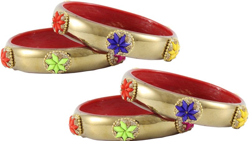 Glass Zircon Bangle Set  (Pack of 4)