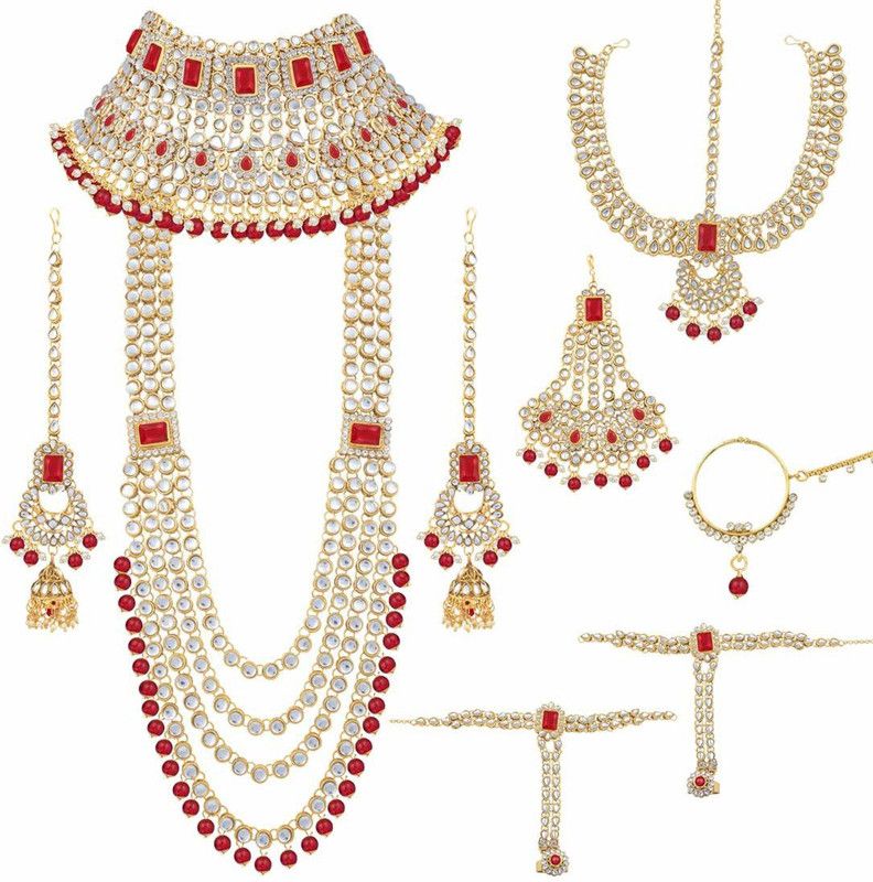 Brass Gold-plated Red, Gold, White Jewel Set  (Pack of 1)