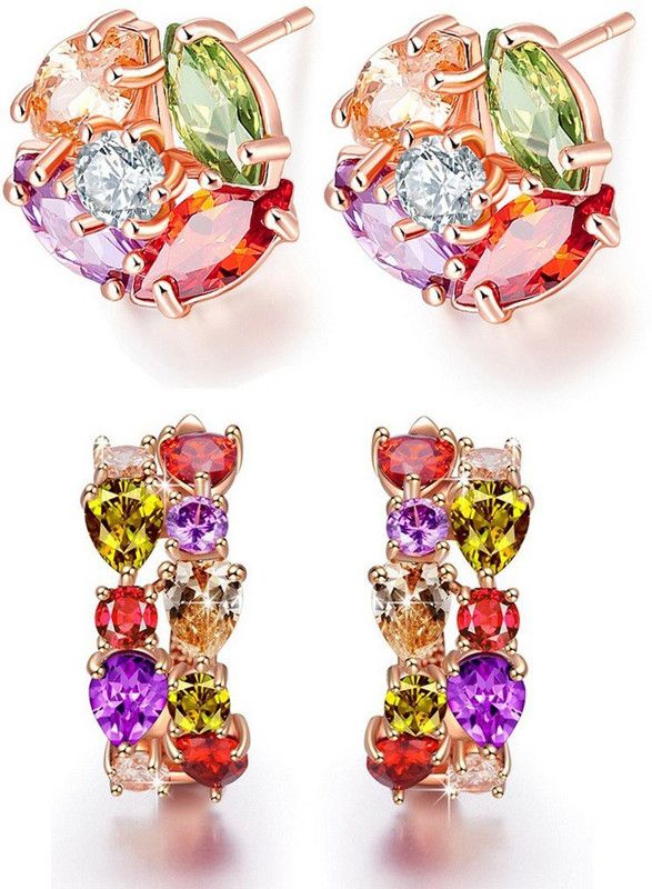 Sparkling Colors Cubic Zirconia Crystal Designer Stud Clip-on Earrings Combo Cubic Zirconia Alloy Stud Earring, Clip-on Earring