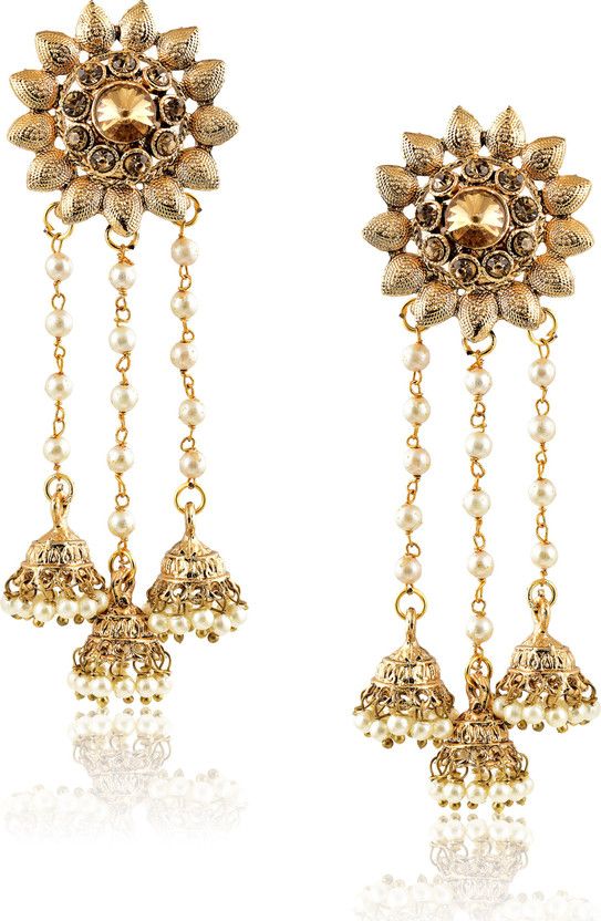 Fashion Jewellery Traditional Gold plated Chandbali Pearl Jhumka Jhumki Earrings for Girls women Combo partywear stylish Wedding Jewelry Hangings Jhumka Earrings Pendants for girls- jhumki earrings-180 Cubic Zirconia Copper Jhumki Earring