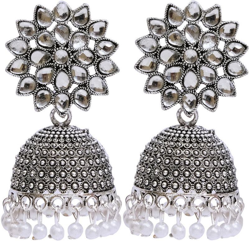 German Silver White Jhumka Earrings Alloy Jhumki Earring