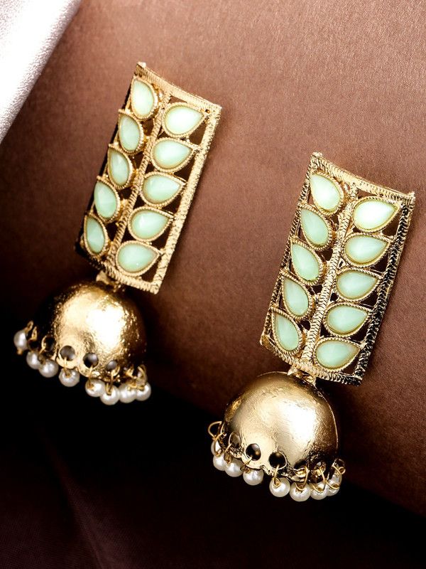 Floral Gold Plated Mint Brass Jhumki Earring