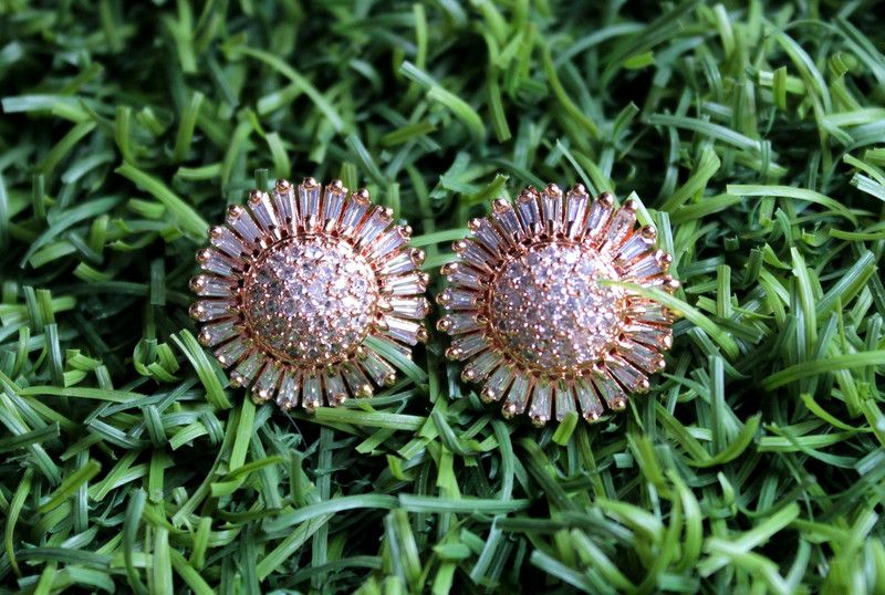Floral Design American Diamond Earrings For Women & Girls (Rose Gold) Cubic Zirconia Stone Stud Earring