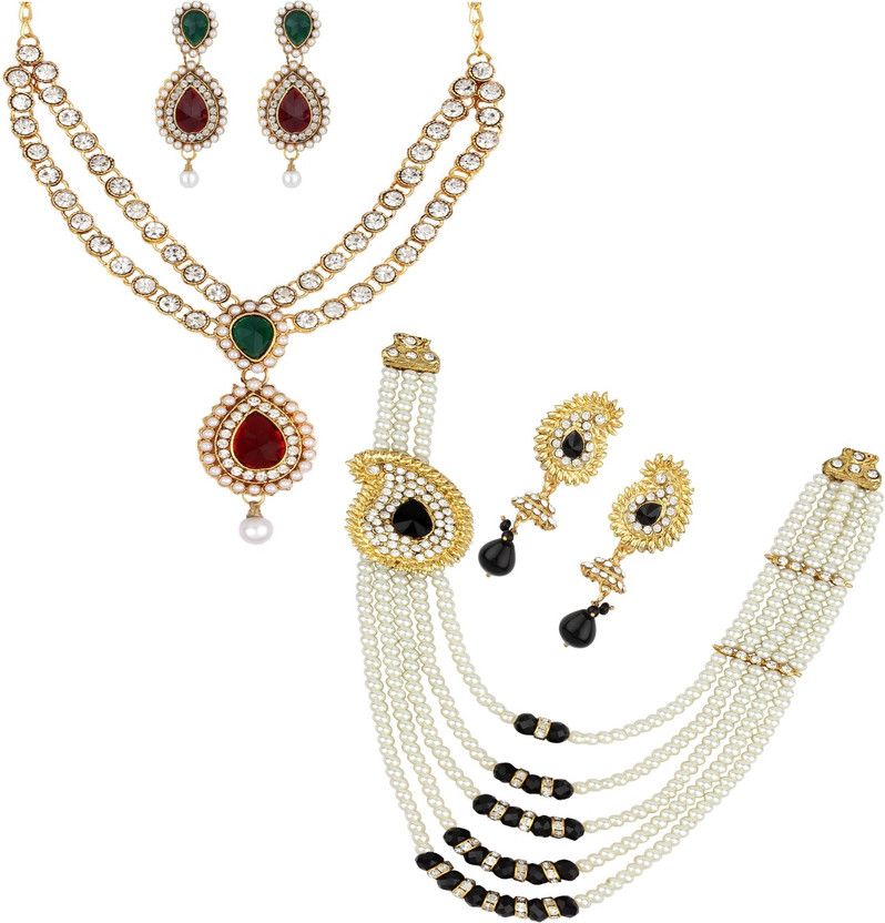 Alloy Gold-plated Gold, Green, White, Black, Multicolor, Maroon Jewel Set  (Pack of 1)