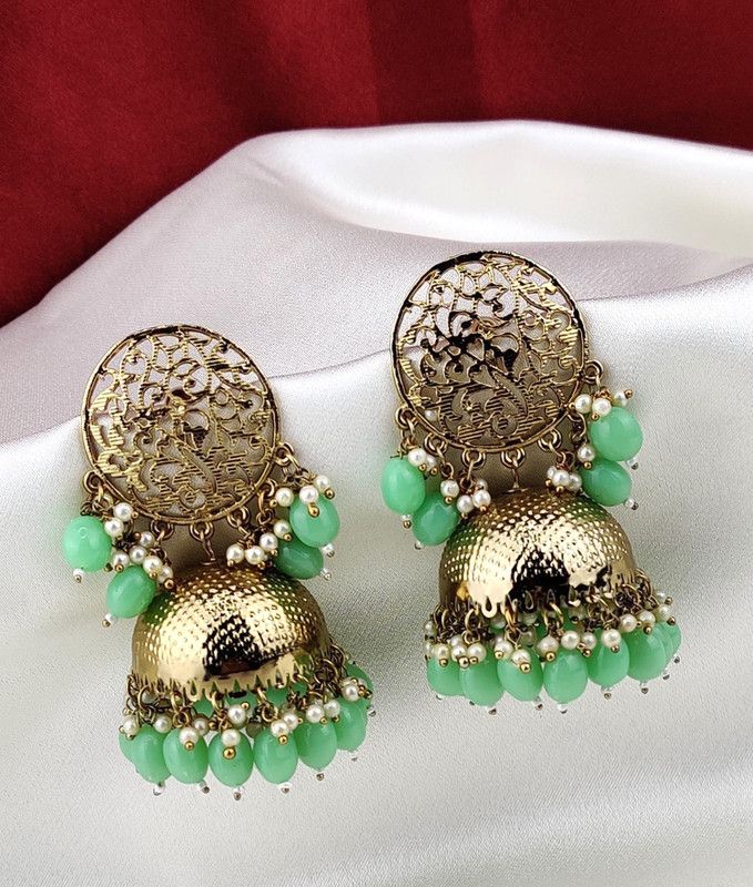 Long and Big Earrings Jhumka-Light Green Alloy Jhumki Earring