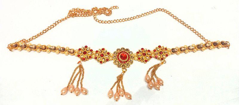 Stone kamarband -3 Alloy Gold, Maroon Kamarband